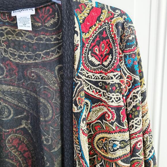Vintage New NWT BonWorth Paisley Print Cardigan Size Medium Petite MP 3/4 Sleeve - Picture 6 of 13
